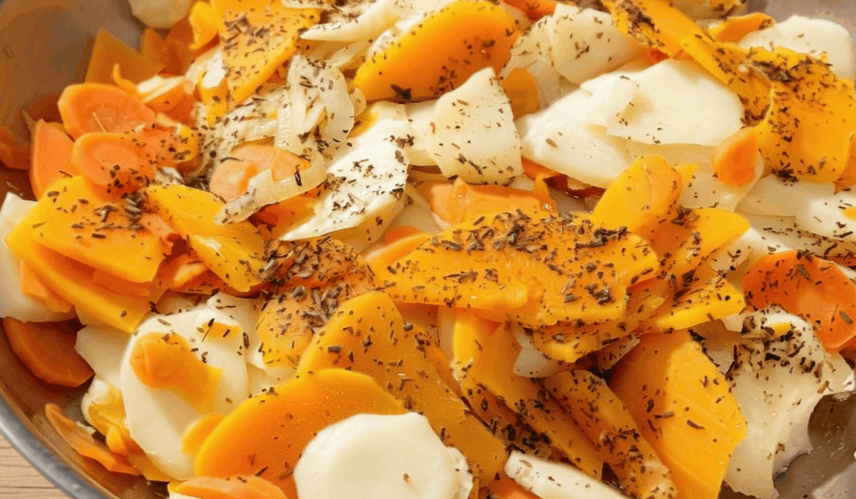 légumes oranges et blancs dans une poêle